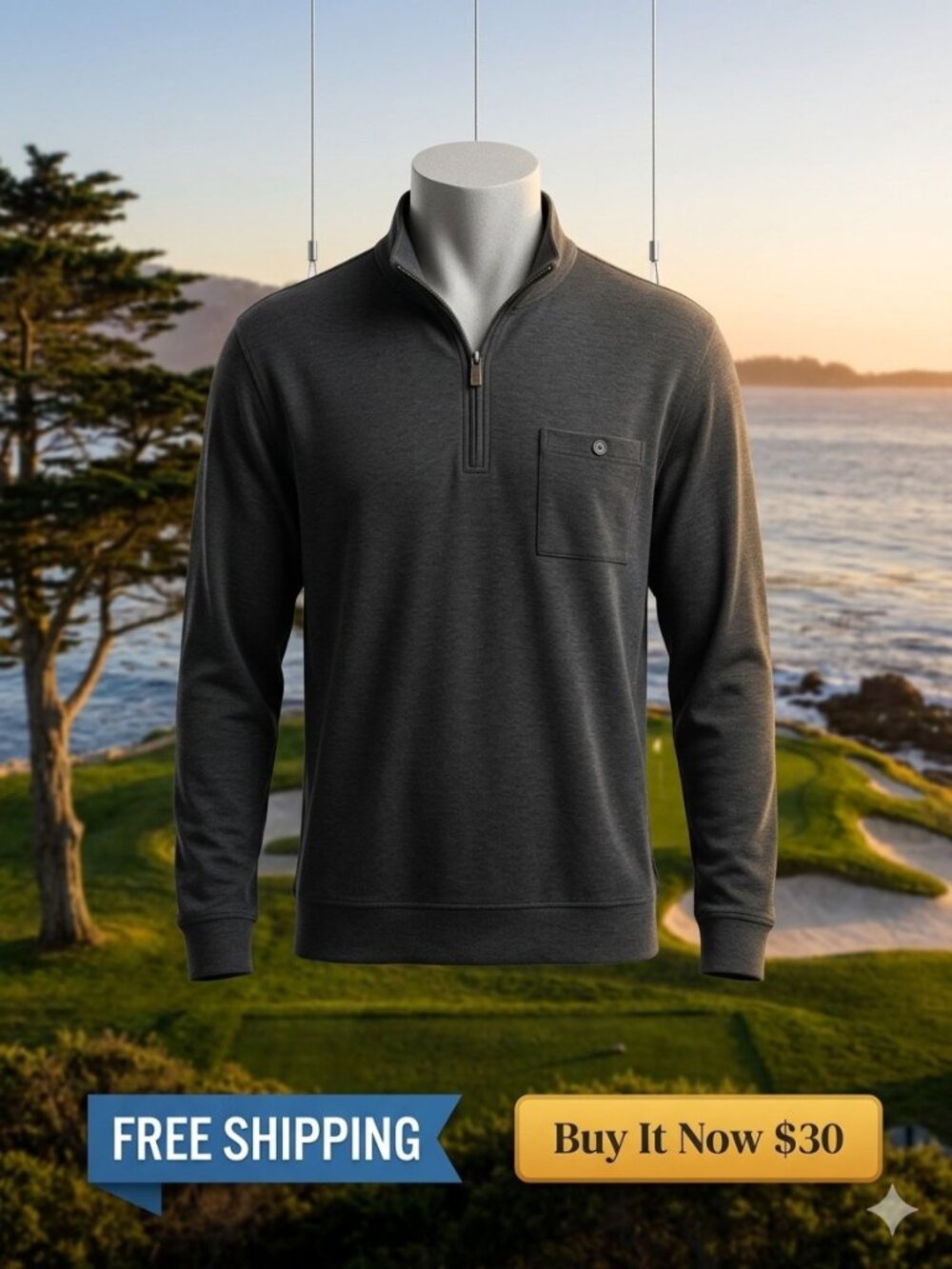 Pebble Beach Performance 1/4 Zip Long-sleeved XXL